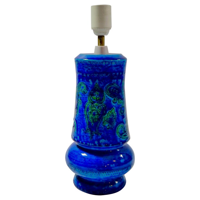 Rimini Blue Ceramic Table Lamp by Aldo Londi for Bitossi, Italy, 1960s For Sale