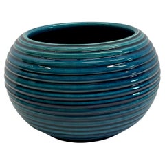 Rimini Blue Color Horizontal Rib Vase, France, Mid Century