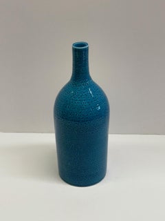 Rimini Blue Color Textured Funnel Neck Vase, France, Mid Century