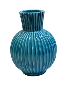 Rimini Blue Color Vertical Rib Vase, France, Mid Century