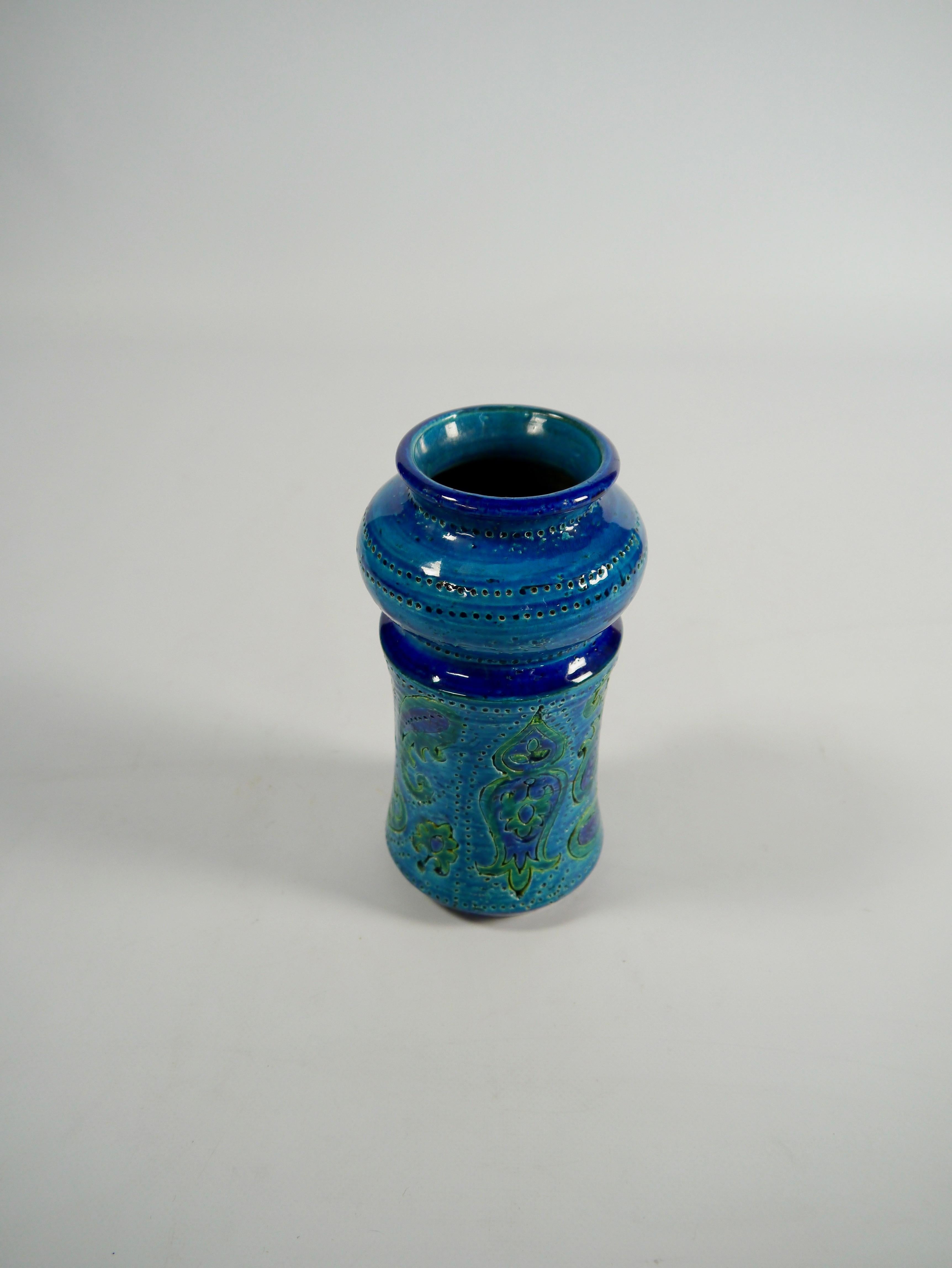 Mid-Century Modern Rimini Blue Glazed Ceramic Vase by Bitossi, Italy 1960s