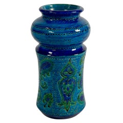 Rimini Blue Glazed Ceramic Vase by Bitossi, Italy 1960s