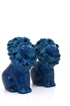 Rimini Blue Lions by Aldo Londi for Bitossi, Italy, Set of 2