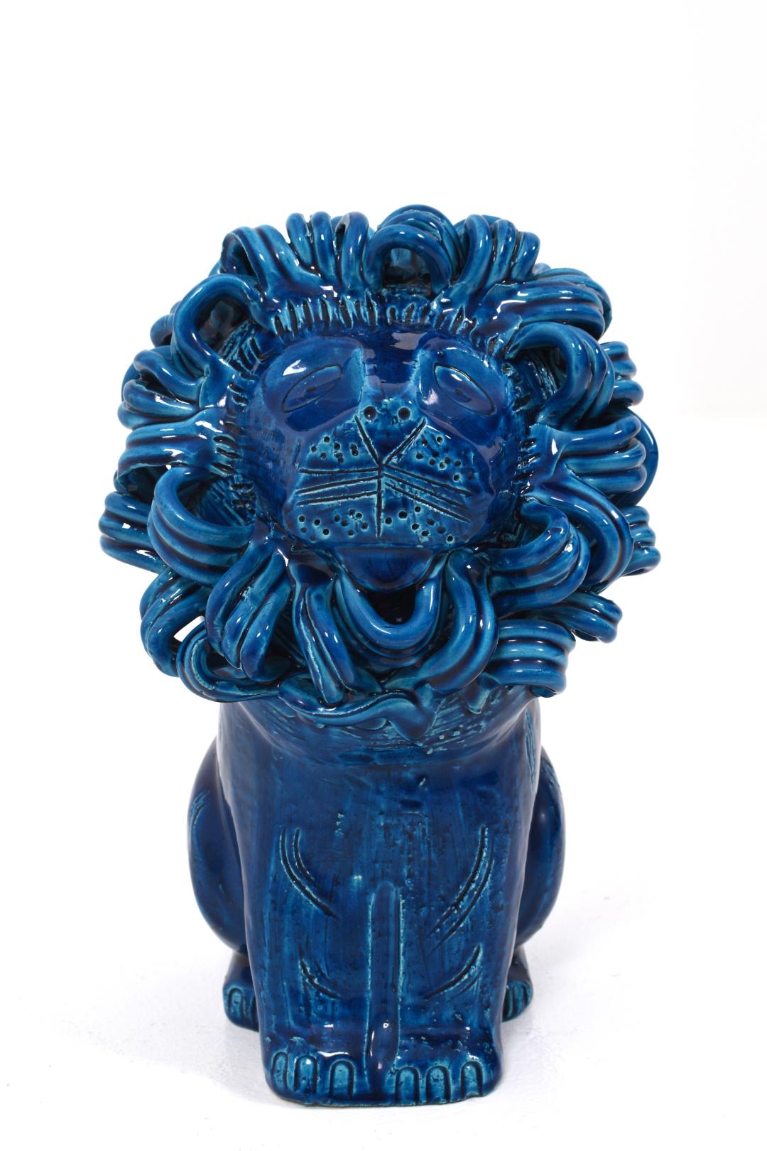Mid-20th Century Rimini Blue Lions by Aldo Londi for Bitossi, Italy, Set of 2