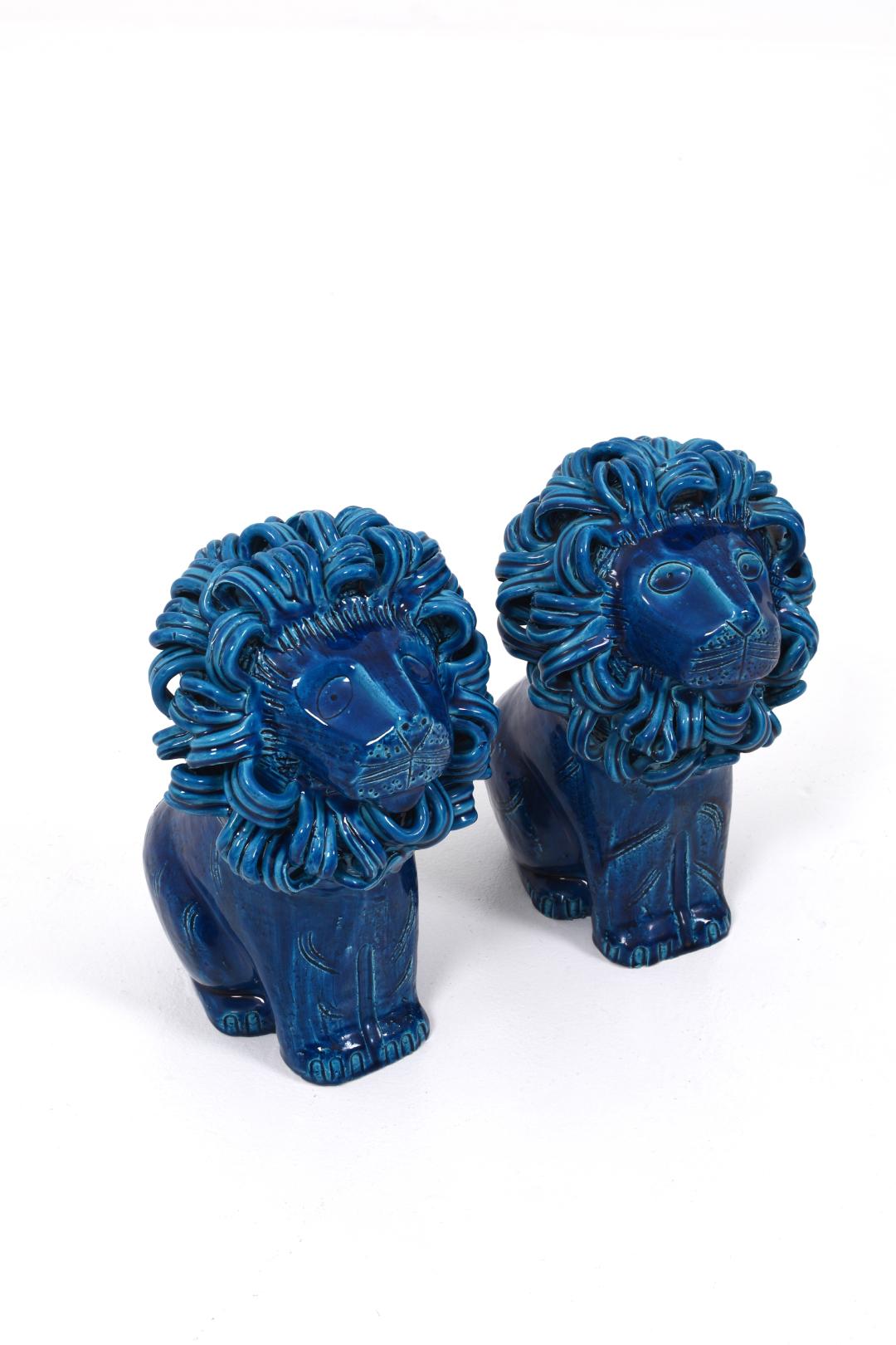 Rimini Blue Lions by Aldo Londi for Bitossi, Italy, Set of 2 1