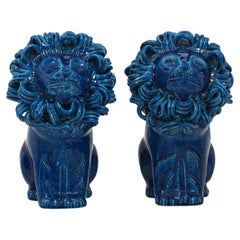 Rimini Blue Lions by Aldo Londi for Bitossi, Italy, Set of 2
