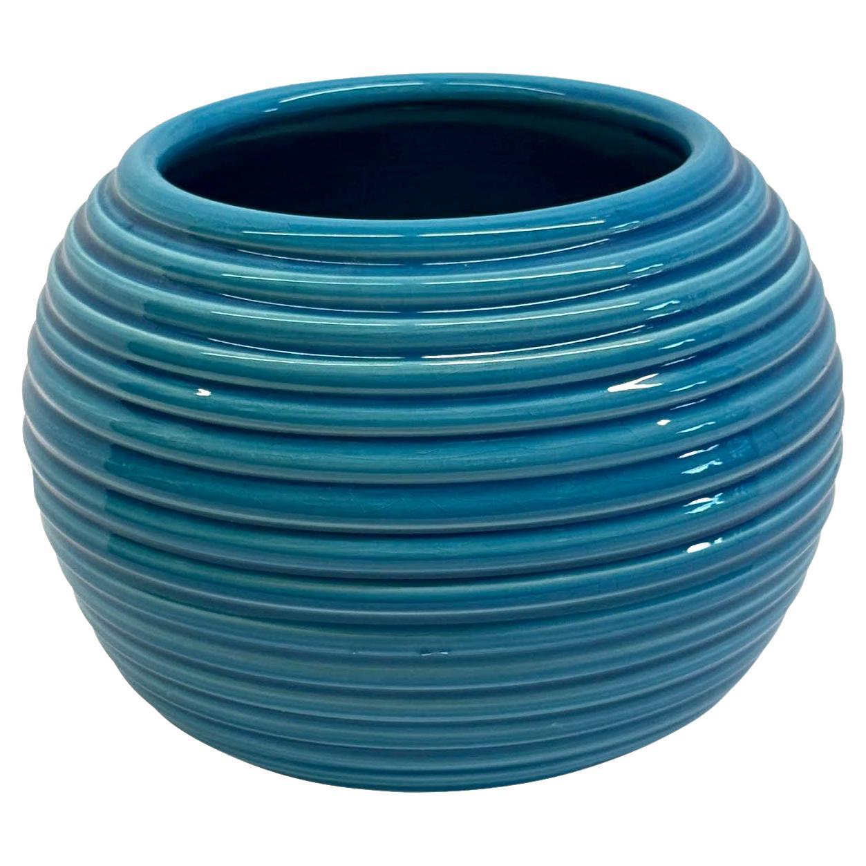 Rimini Blue Round Horizontal Rib Vase, Italy, Mid Century