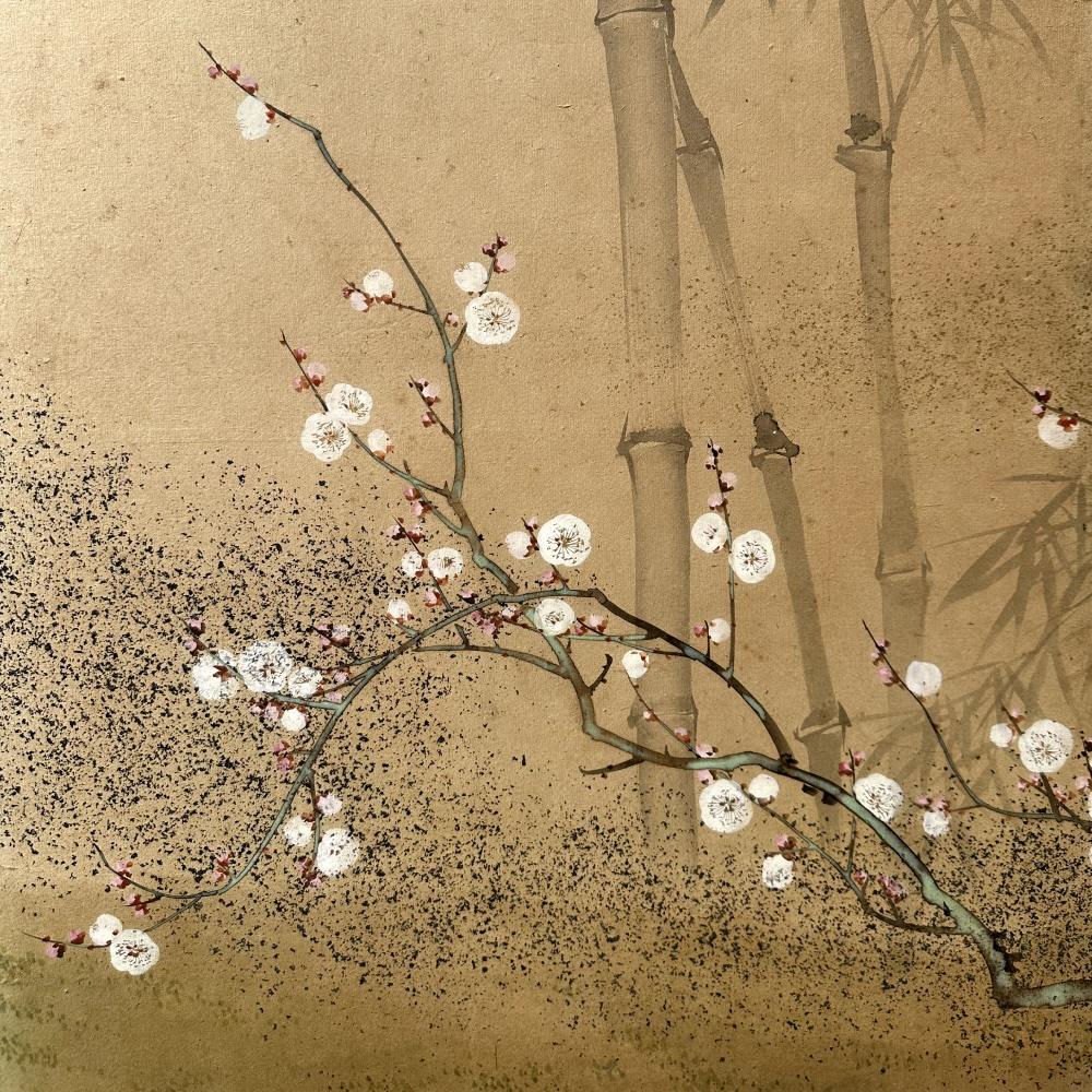 19th Century Edo-Rimpa School crane screen by Yamamoto Koitsu