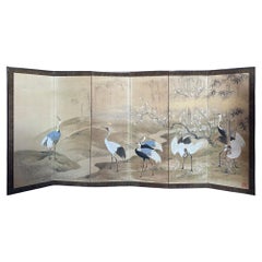 Edo-Rimpa School crane screen by Yamamoto Koitsu
