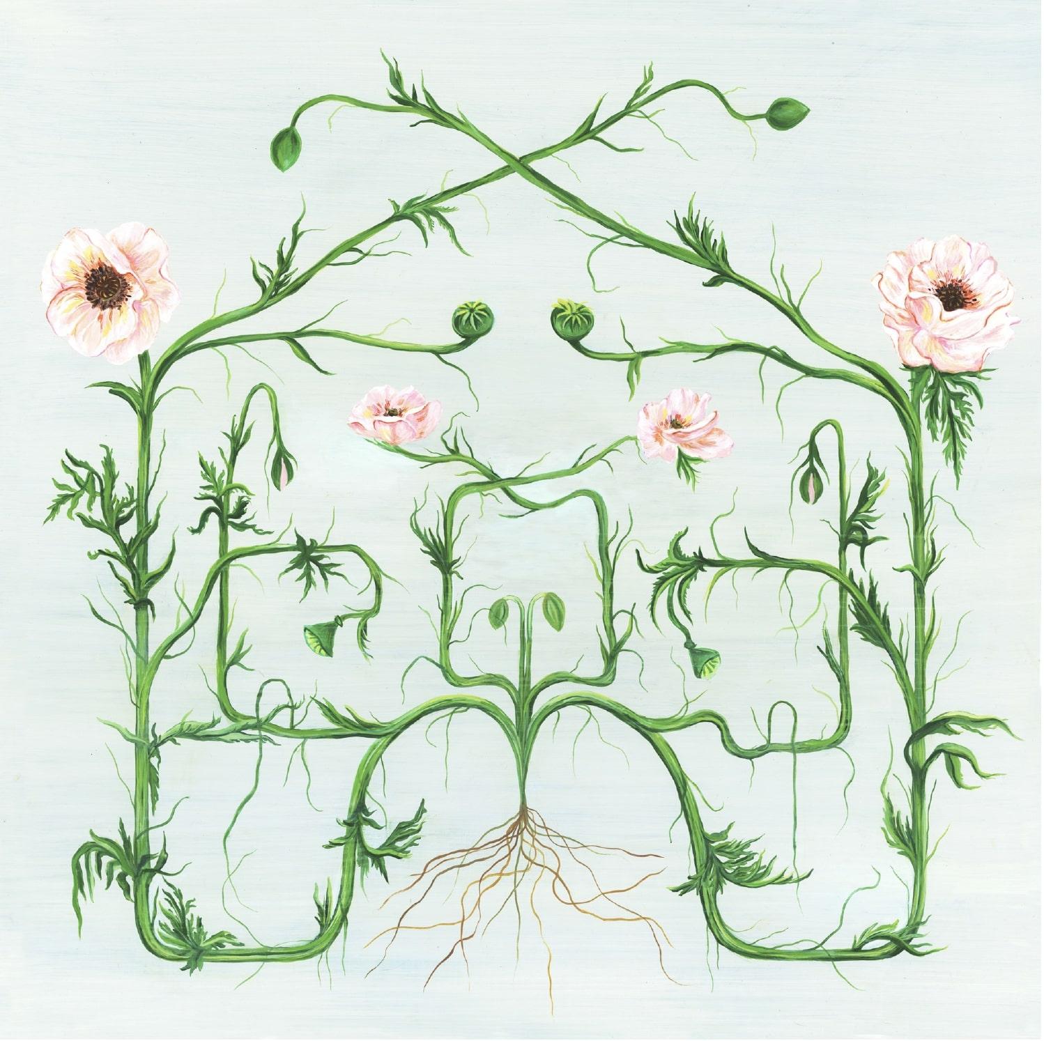 Rin Lack Abstract Print - House of Flowers- Symmetrical Square Floral Archival Print Edition on Paper  