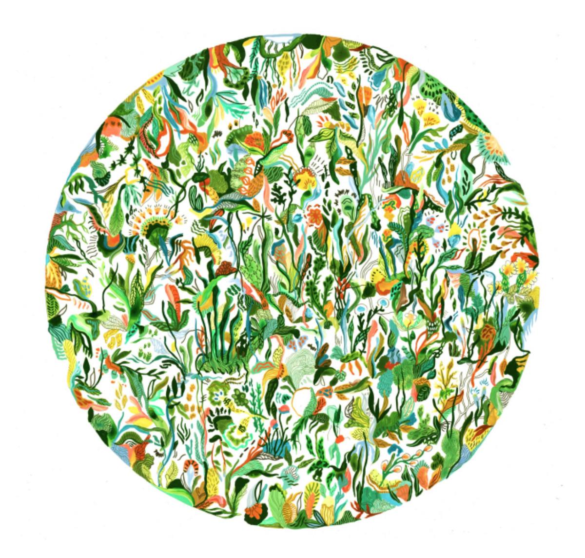 Rin Lack Abstract Print - Livia- Floral Circular artwork piece on Ply  