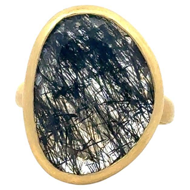 Rina Limor Diamant 
Rutilquarz 18k Gold Ring mit Etui im Angebot