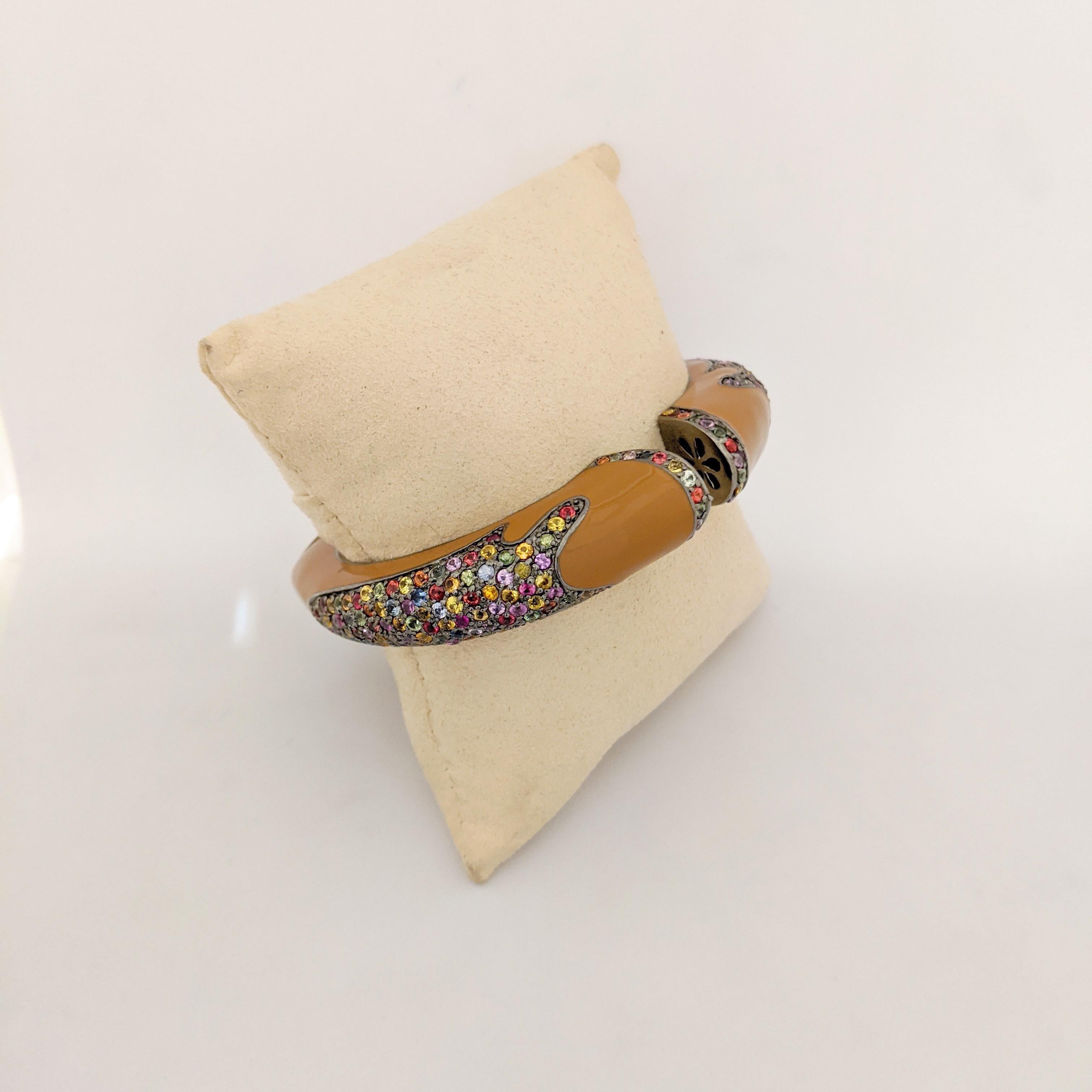 Rina Limor Enamel and Multicolored Sapphires Cuff Bangle Bracelet 2