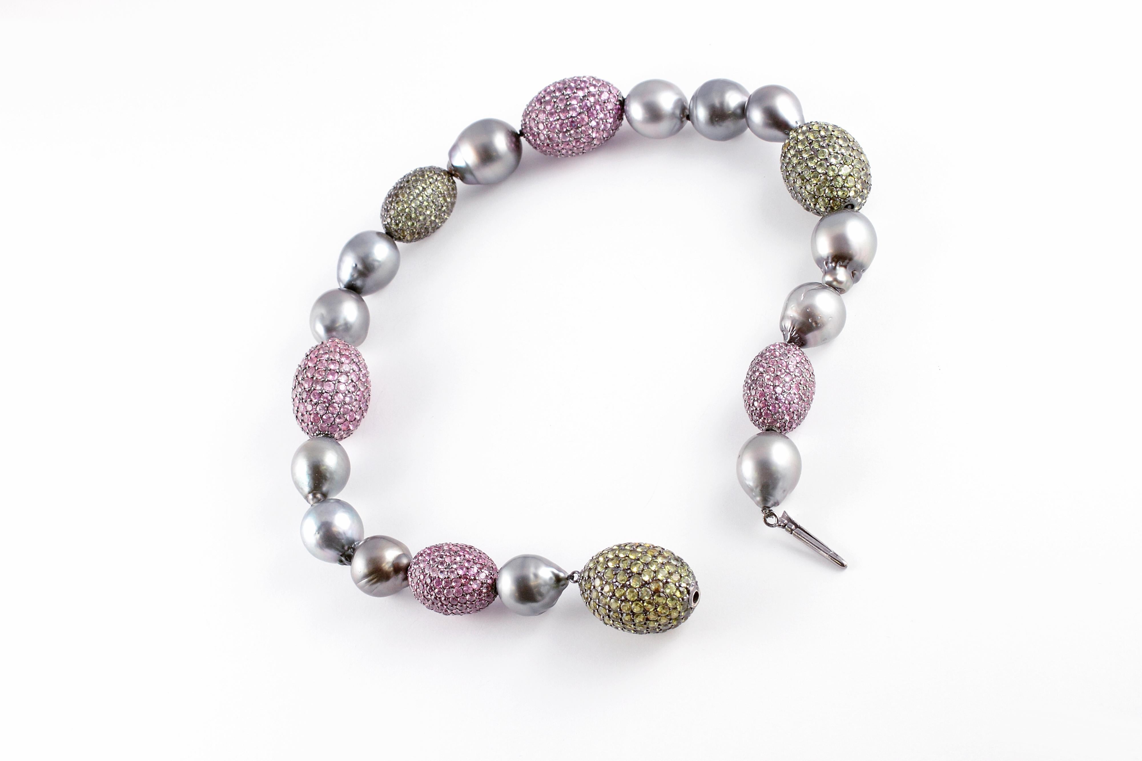 Rina Limor Tahitian Pearl 57.00 Carat Pink Sapphire 47.03 Carat Peridot Necklace 2
