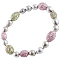 Rina Limor Tahitian Pearl 57.00 Carat Pink Sapphire 47.03 Carat Peridot Necklace