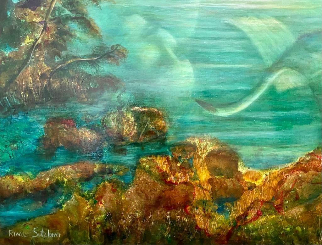 Large Russian Israeli Fantastic Realism Surrealist Oil Painting Girl with Swan For Sale 2