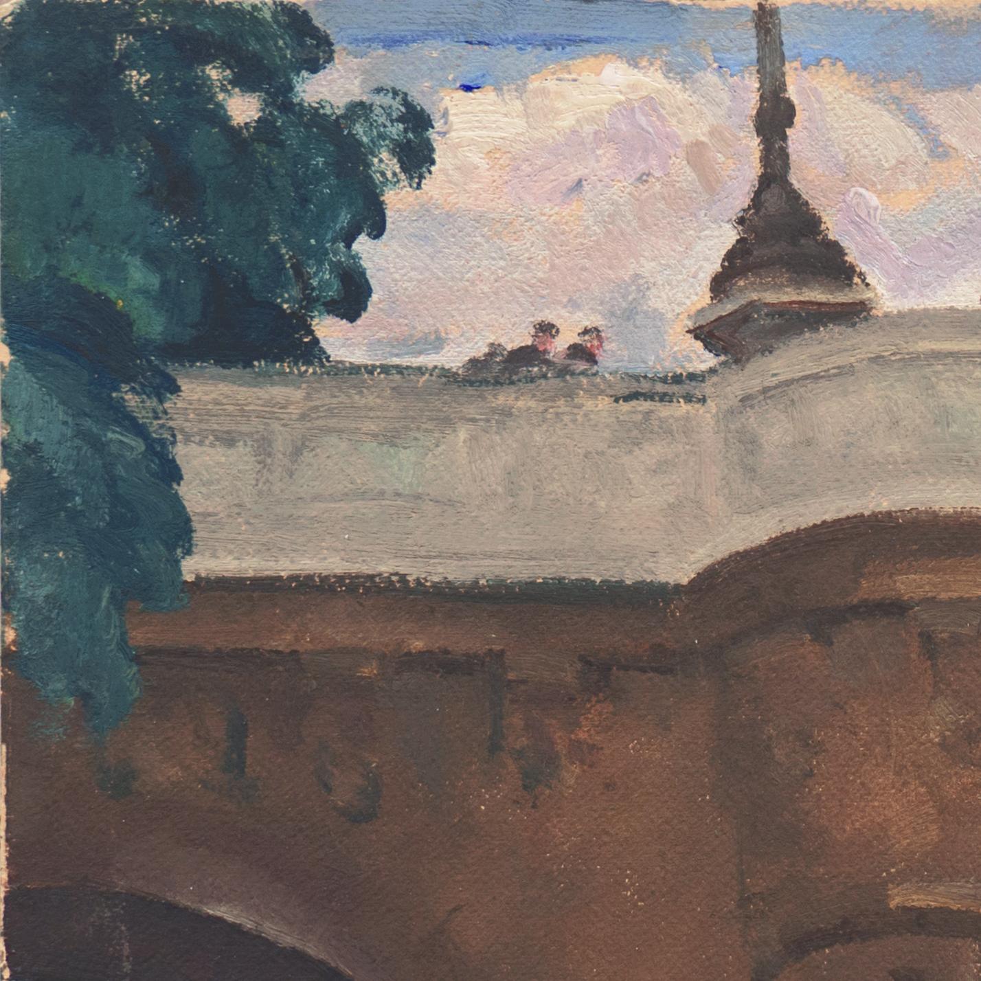 'The Pont Neuf, Sunset', Paris, Académie Colarossi, Oakland, NYMOMA, SFMOMA - Gray Landscape Painting by Rinaldo Cuneo