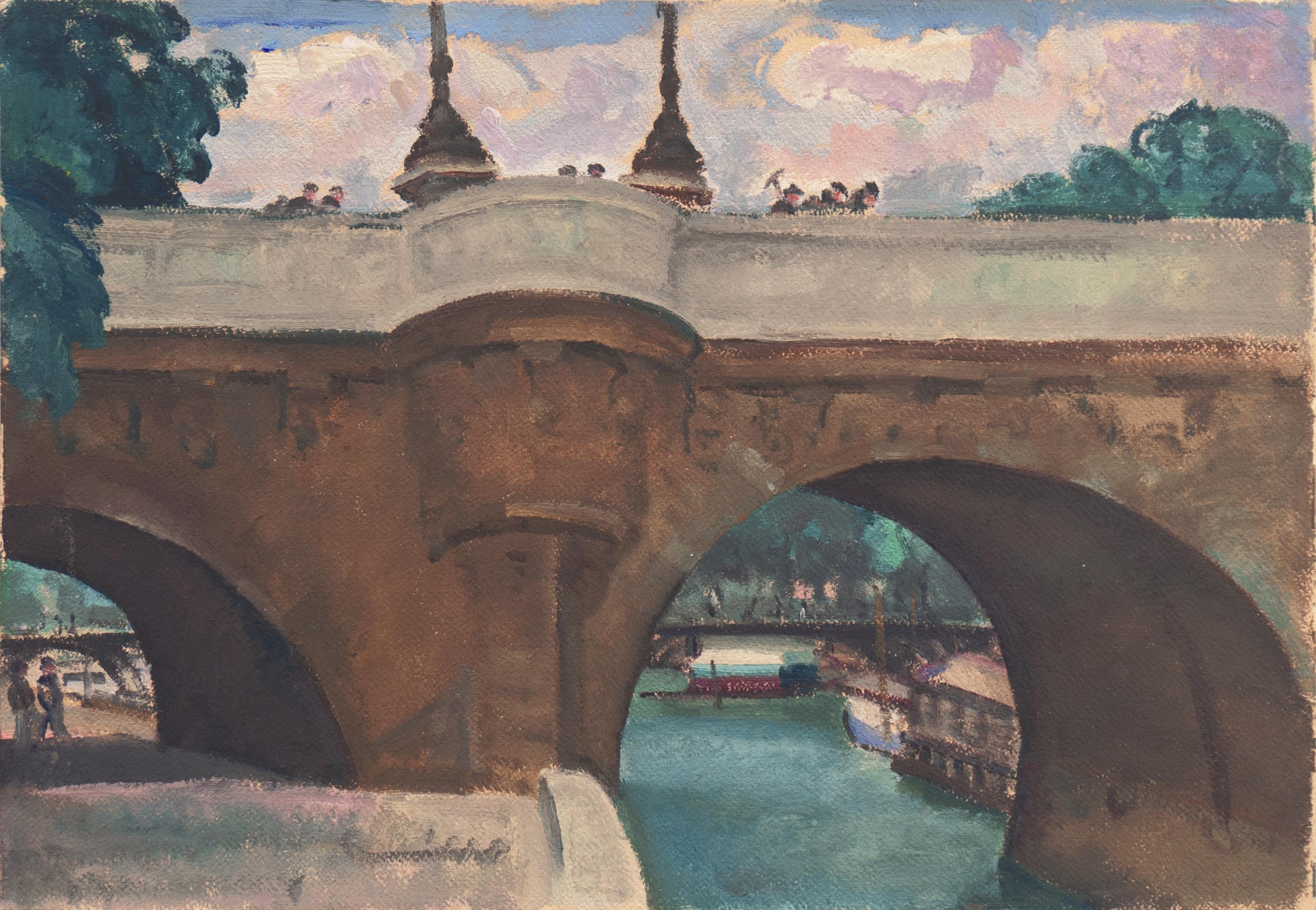 Landscape Painting Rinaldo Cuneo - Le Pont Neuf, coucher de soleil, Paris, Académie Colarossi, Oakland, NYMOMA, SFMOMA