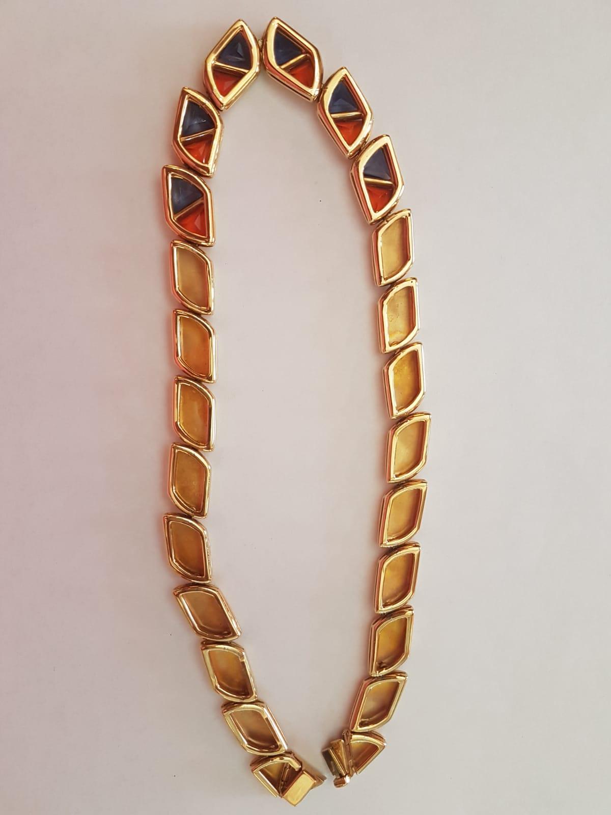 Rinaldo Gavello Fire Opal Iolite 18 Karat Yellow Gold Diamond Chocker Necklace In New Condition For Sale In Cosenza, Italia