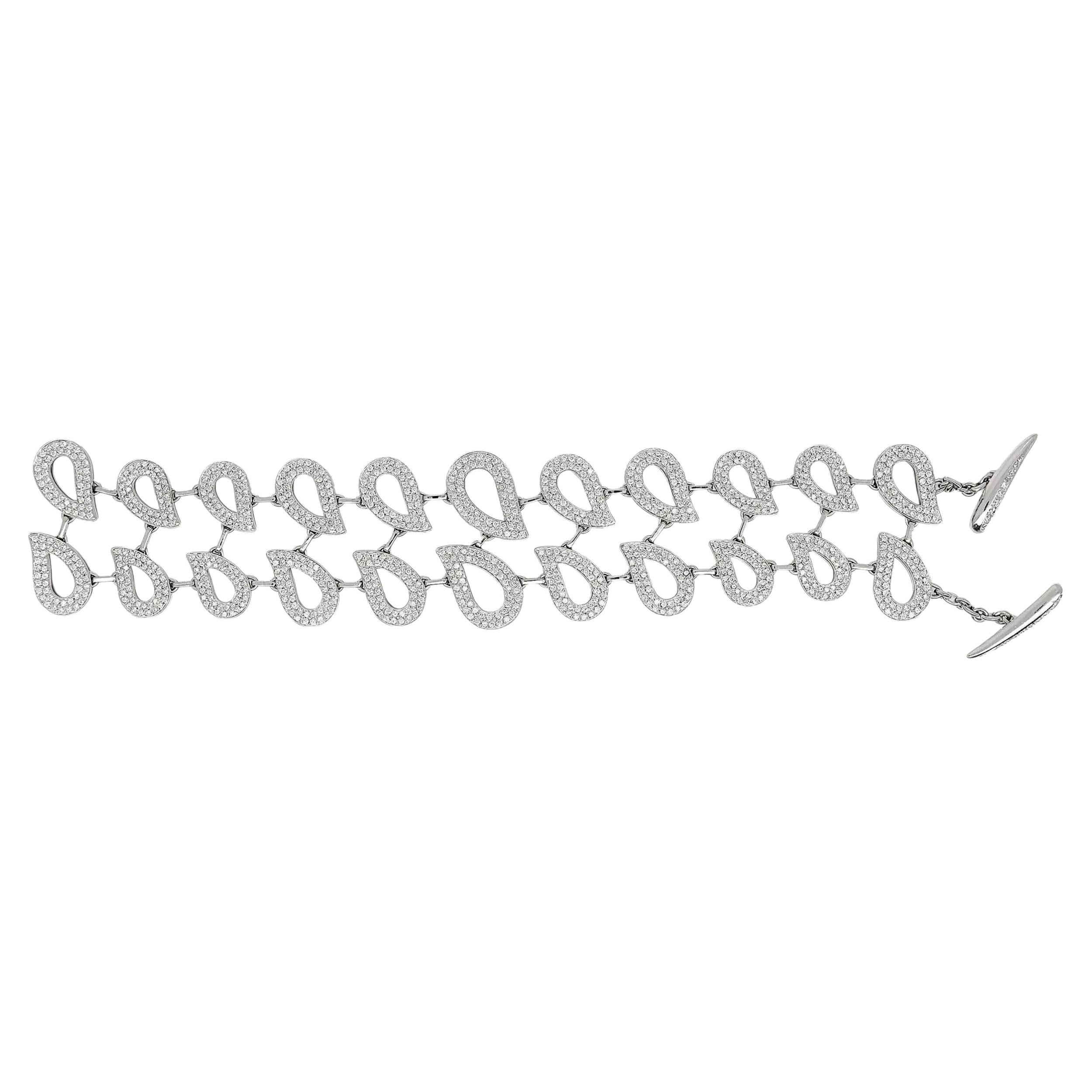 Rinaldo Gavello Pulsera Motivo Gota Diamante Corte Redondo Oro Blanco 18K 7,50Ctw en venta