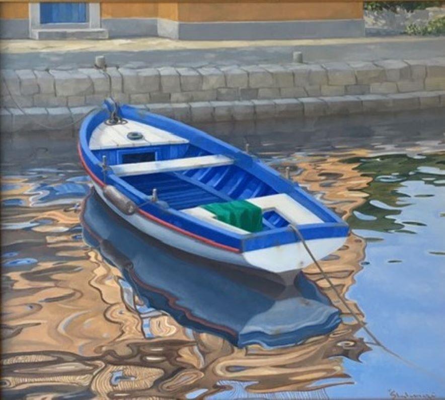 Abstract Reflections, original realist marine landscape - Painting by Rinaldo Skalamera