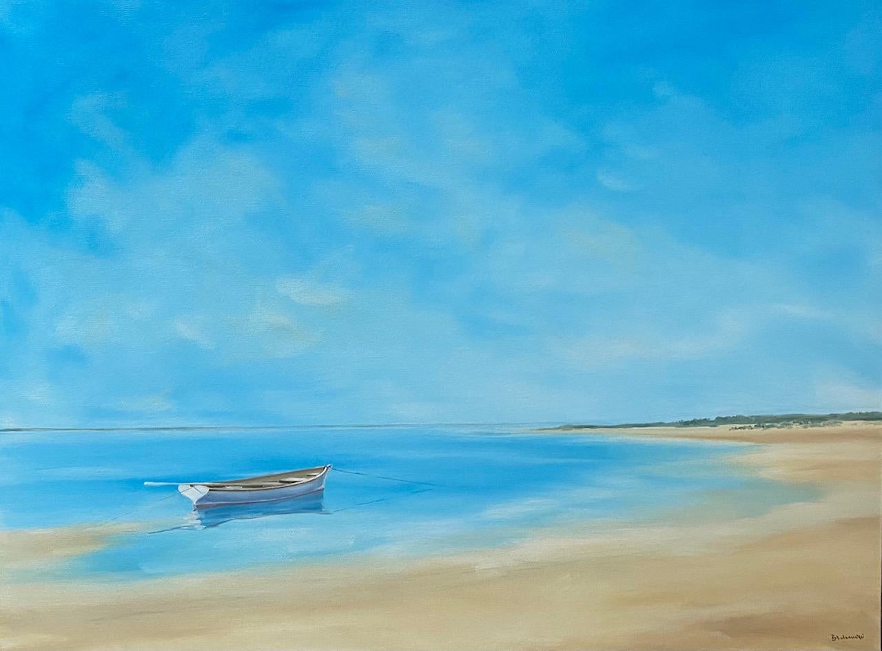 Sand and Sea, original 30x40 contemporary realist marine landscape - Painting by Rinaldo Skalamera