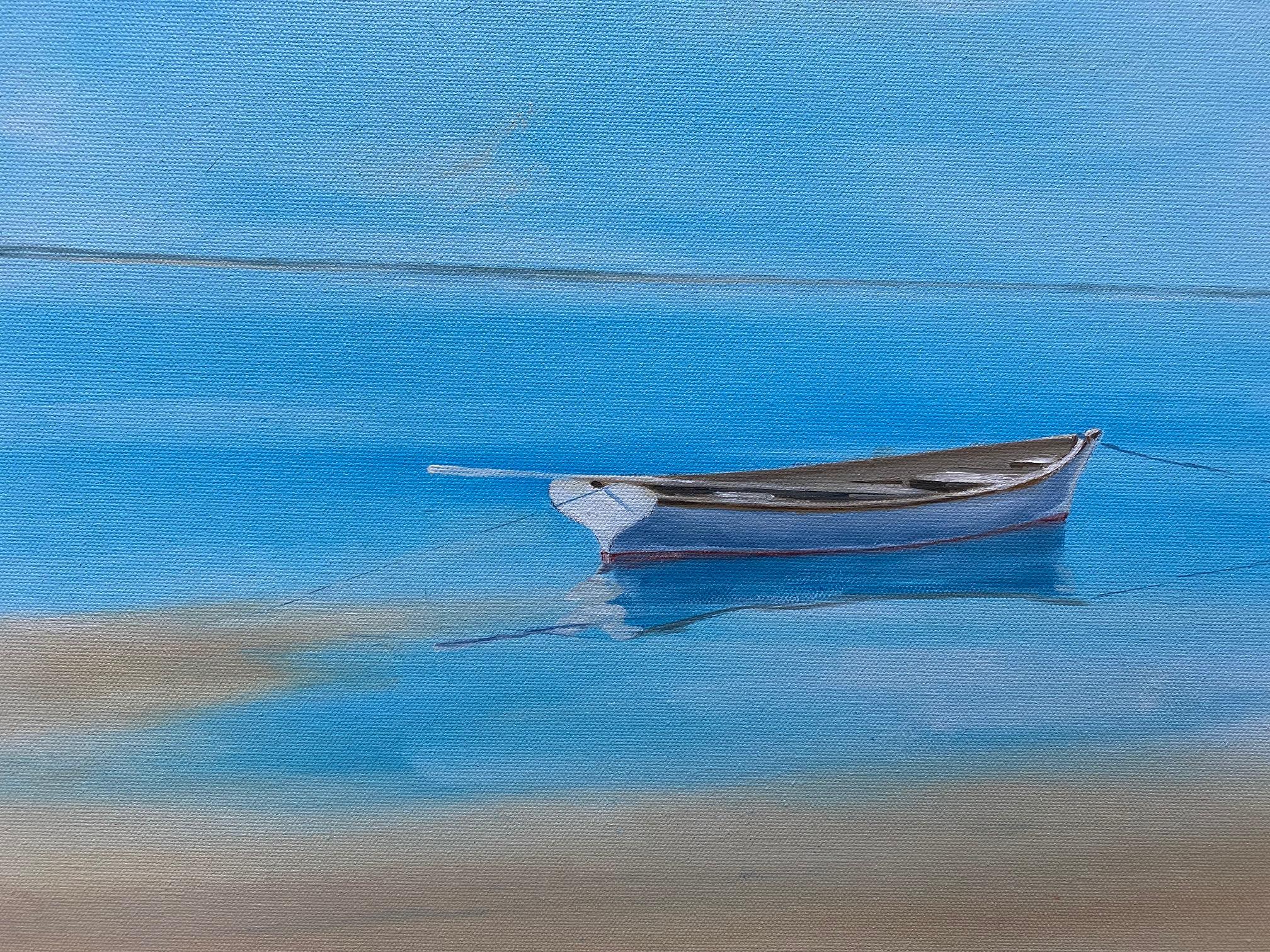 Sand and Sea, original 30x40 contemporary realist marine landscape - Blue Abstract Painting by Rinaldo Skalamera
