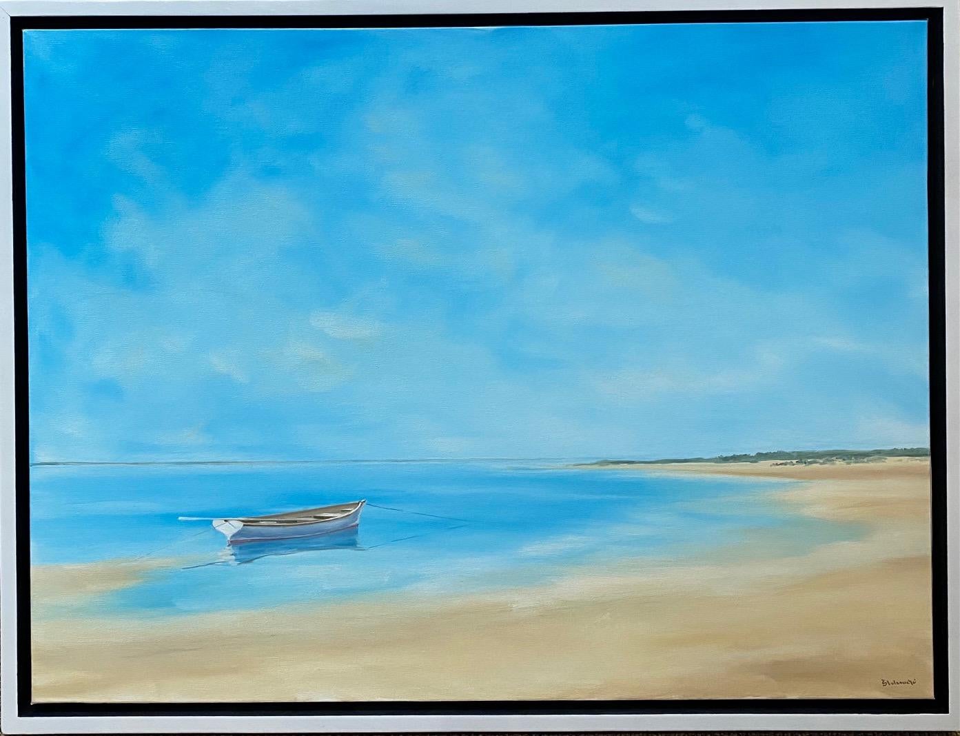 Rinaldo Skalamera Abstract Painting - Sand and Sea, original 30x40 contemporary realist marine landscape