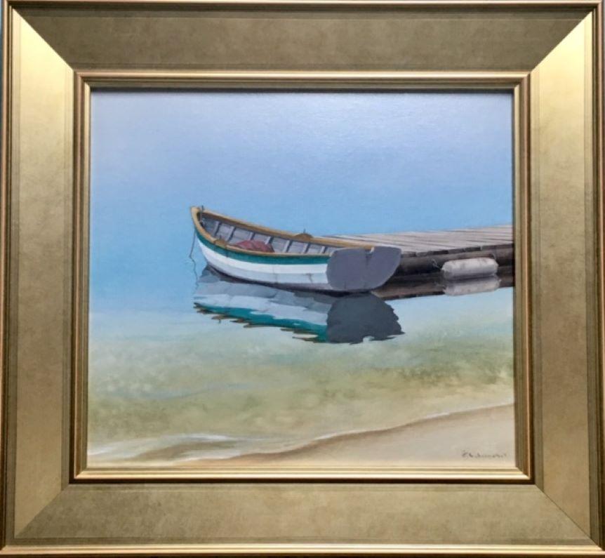 Rinaldo Skalamera Landscape Painting - Lone Dory, original realist contemporary marine landscape