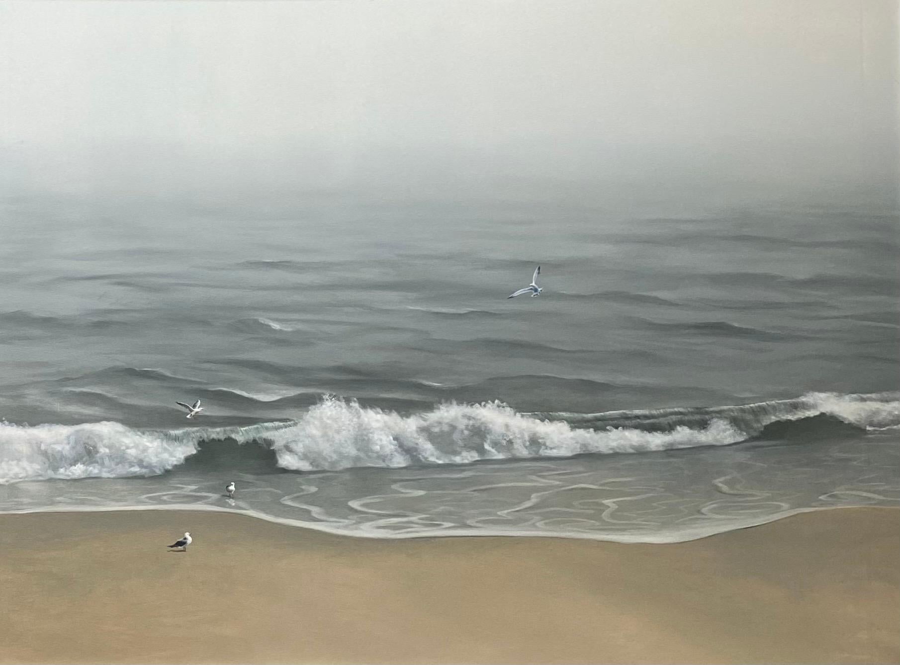 Morning Surf, original 36x48 contemporary realist marine landscape - Painting by Rinaldo Skalamera