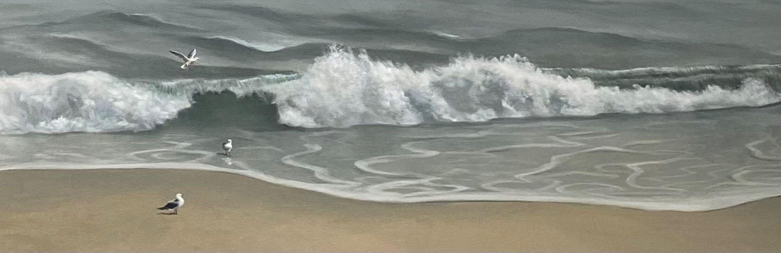 Morning Surf, original 36x48 contemporary realist marine landscape - Realist Painting by Rinaldo Skalamera