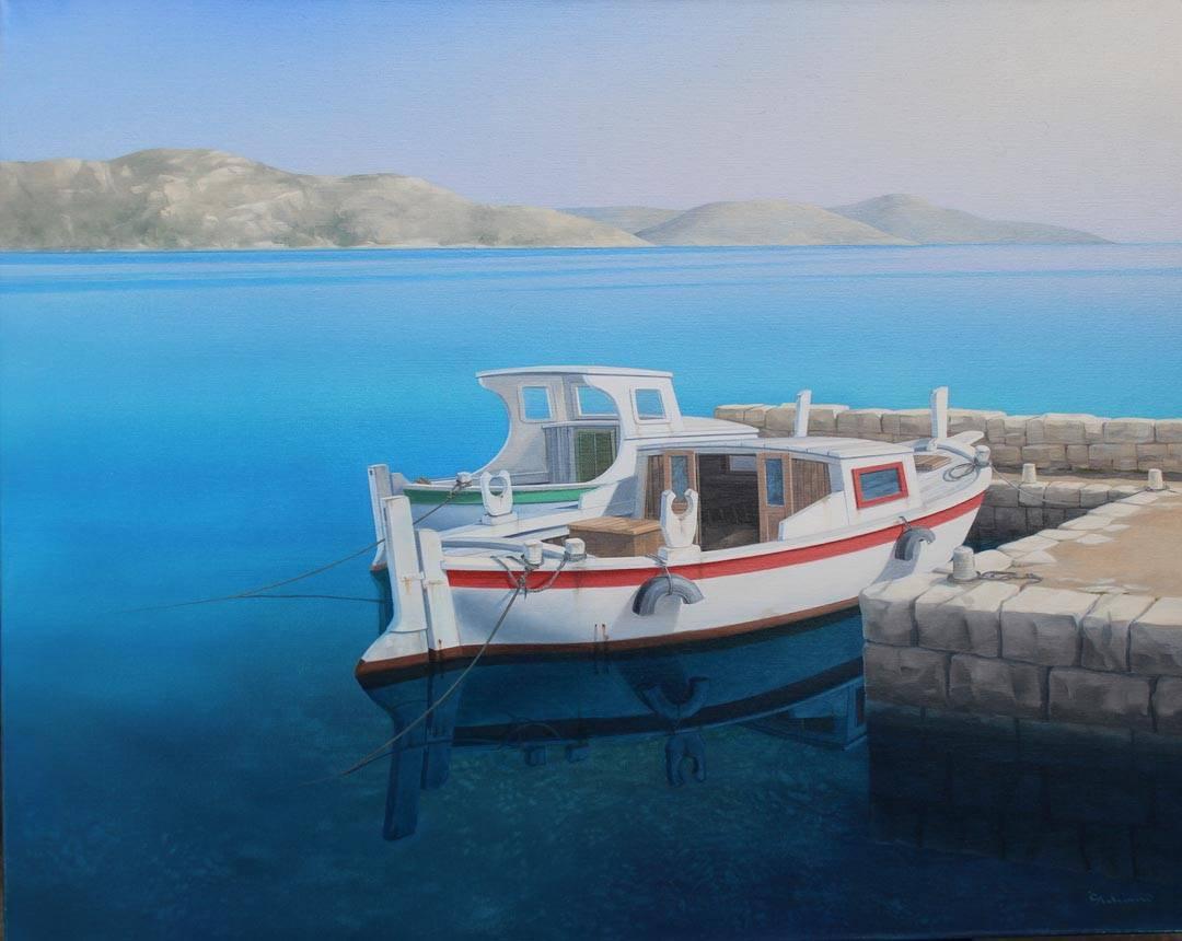 Rinaldo Skalamera Landscape Painting - "Sailor's Bay"