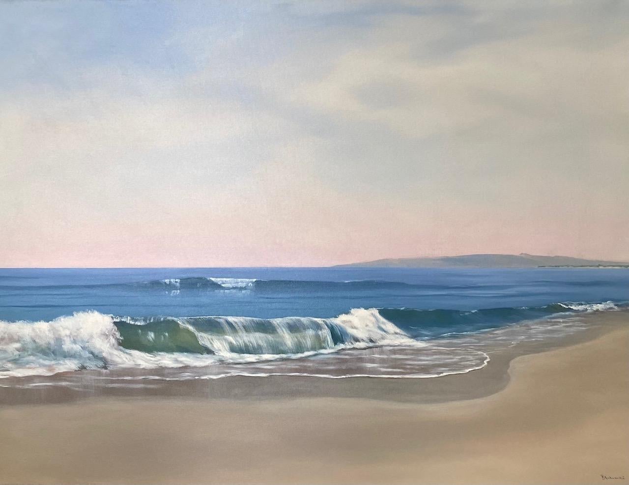 Spring Breakers, 36x48 original paysage marin réaliste contemporain - Painting de Rinaldo Skalamera