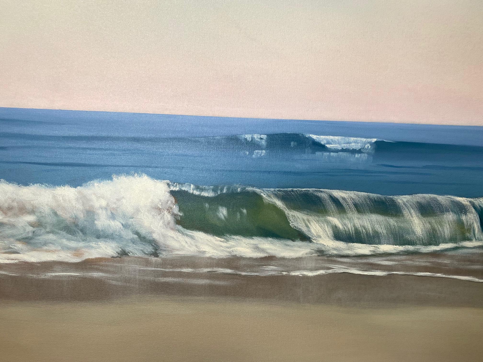 Spring Breakers, 36x48 original contemporary realist marine landscape - Gray Landscape Painting by Rinaldo Skalamera