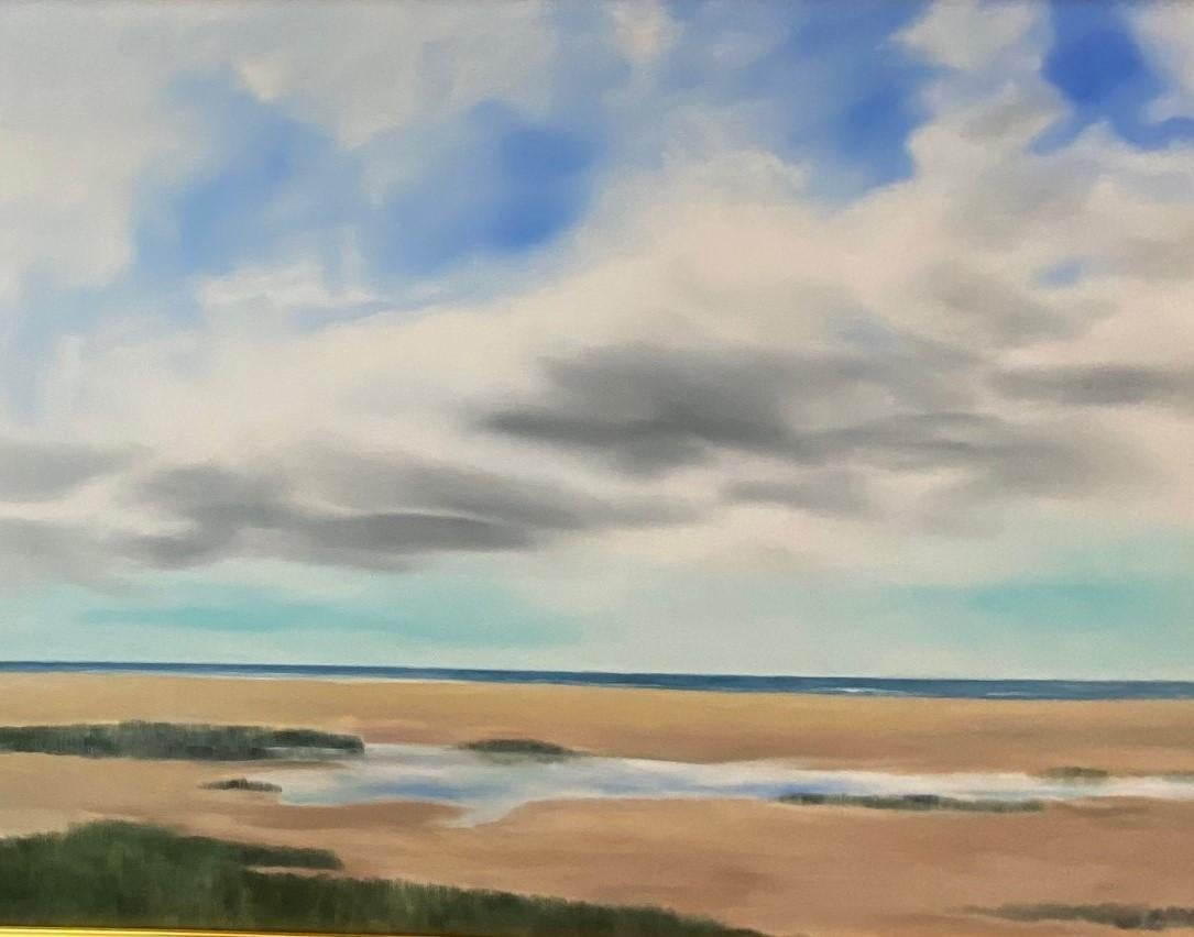 Cape Cod Dunes, original 36x48 contemporary marine landscape - Painting by Rinaldo Skalamera