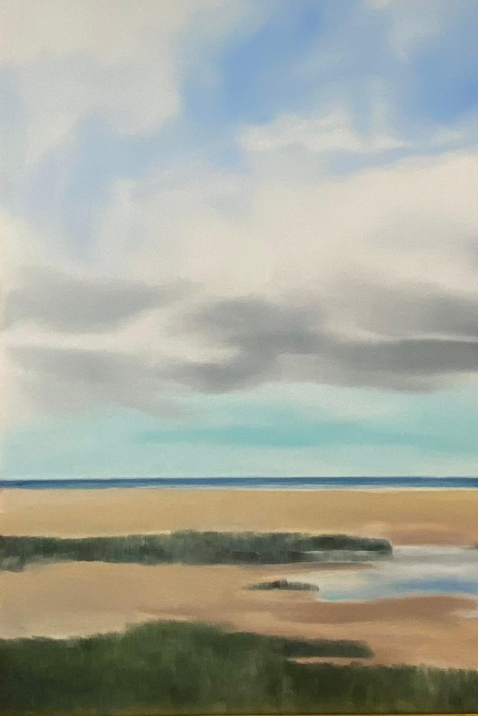 Cape Cod Dunes, original 36x48 contemporary marine landscape - Brown Landscape Painting by Rinaldo Skalamera