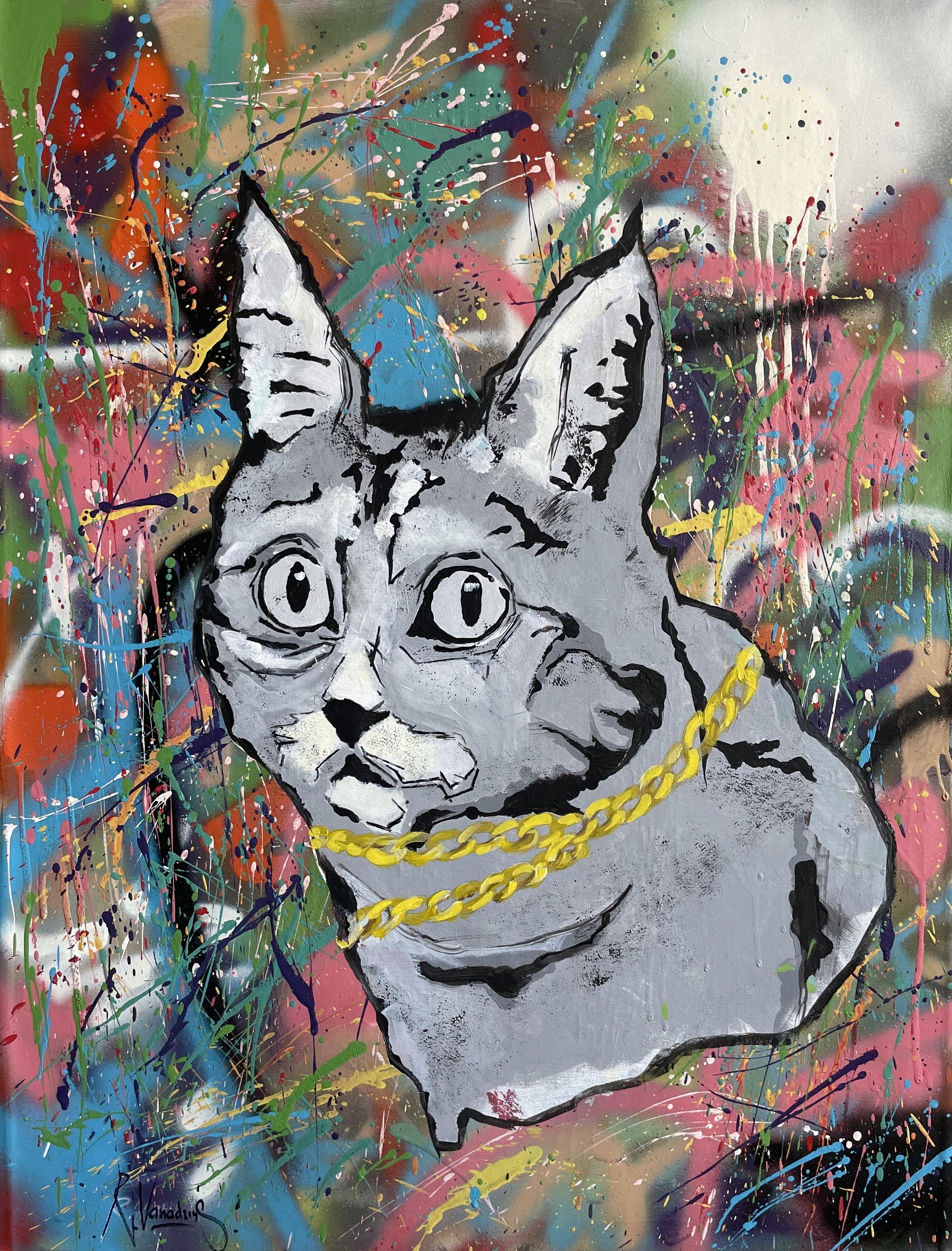 Gato, Técnica mixta sobre lienzo - Mixed Media Art de Rinalds Vanadzins