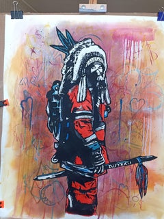 Chief in urban sunset, Painting, Acrylic on Canvas