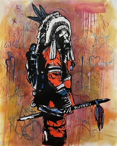 Chief in urban sunset, Painting, Acrylic on Canvas
