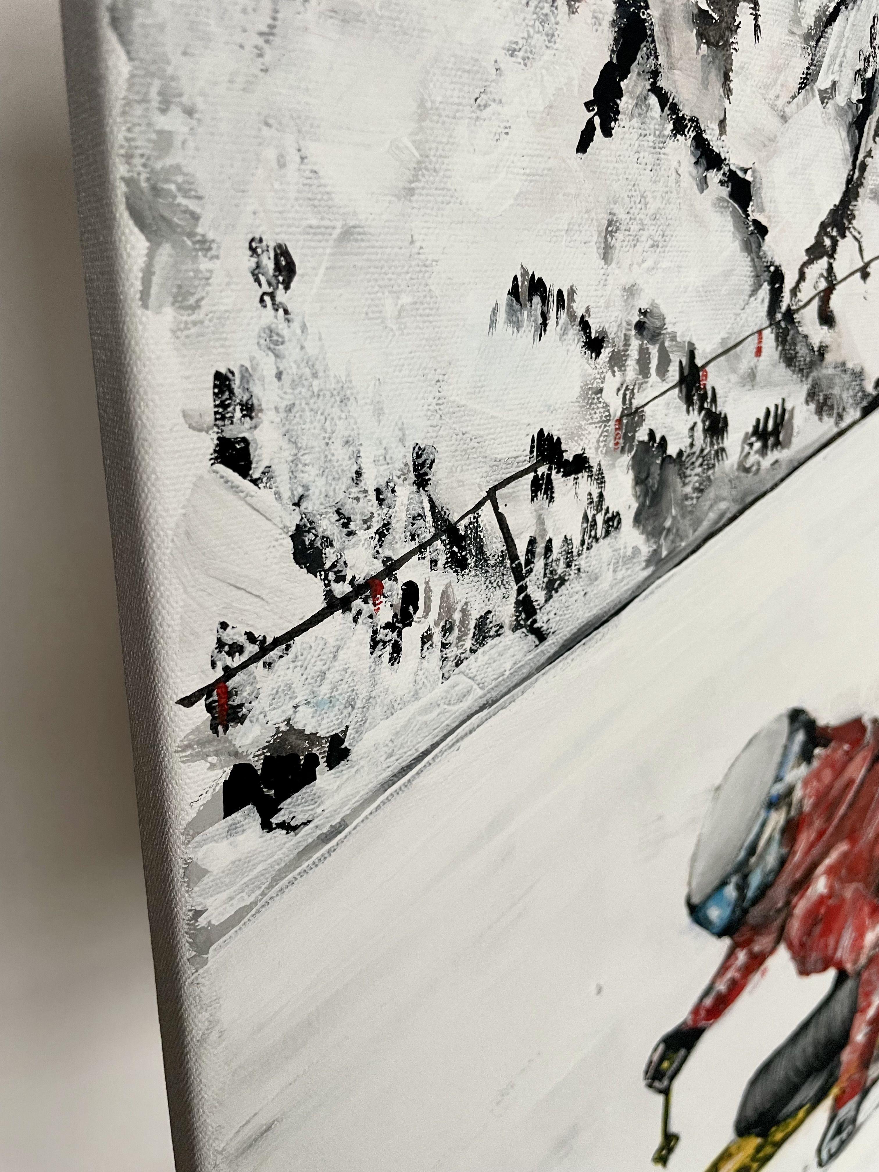 Red skier, Painting, Acrylic on Canvas For Sale 2