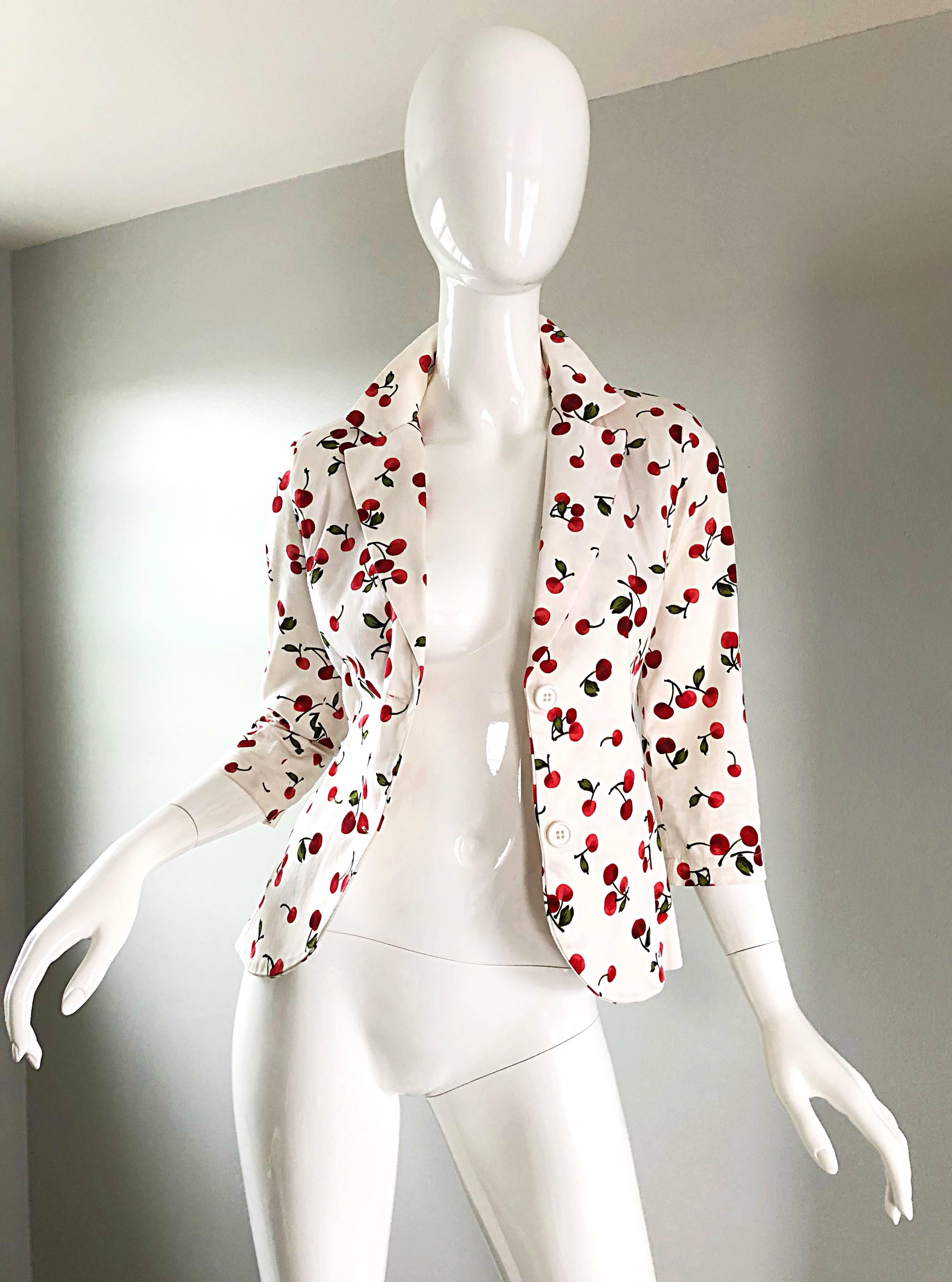 Women's Rinascimento Vintage Italian Cherry Print Three Quarter Sleeve Blazer Jacket