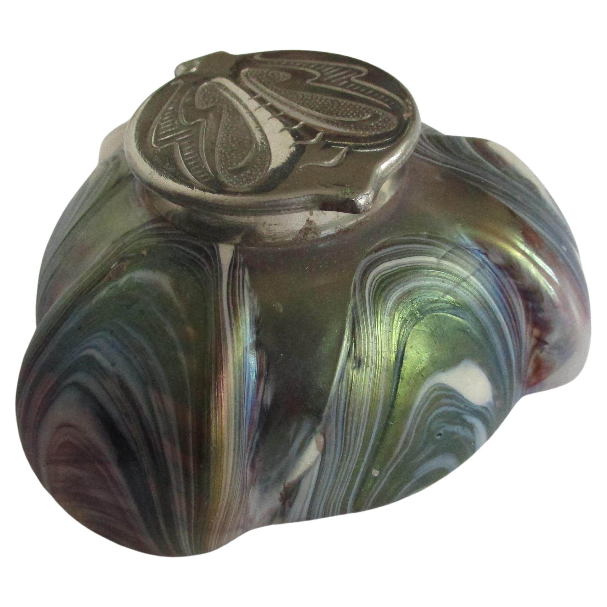 Rindskopfs Sohne Art Nouveau Iridescent Glass Inkwell