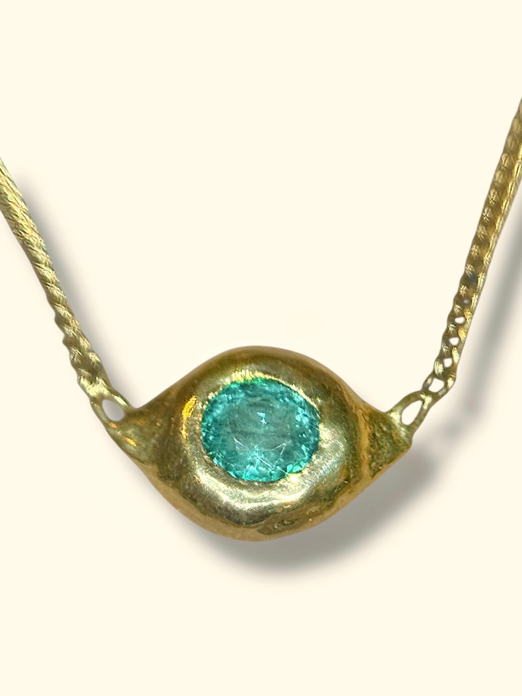 Leto Lama Blue Green Mozambique araiba Tourmaline Evil Eye Necklace 18 Ct Gold For Sale 4