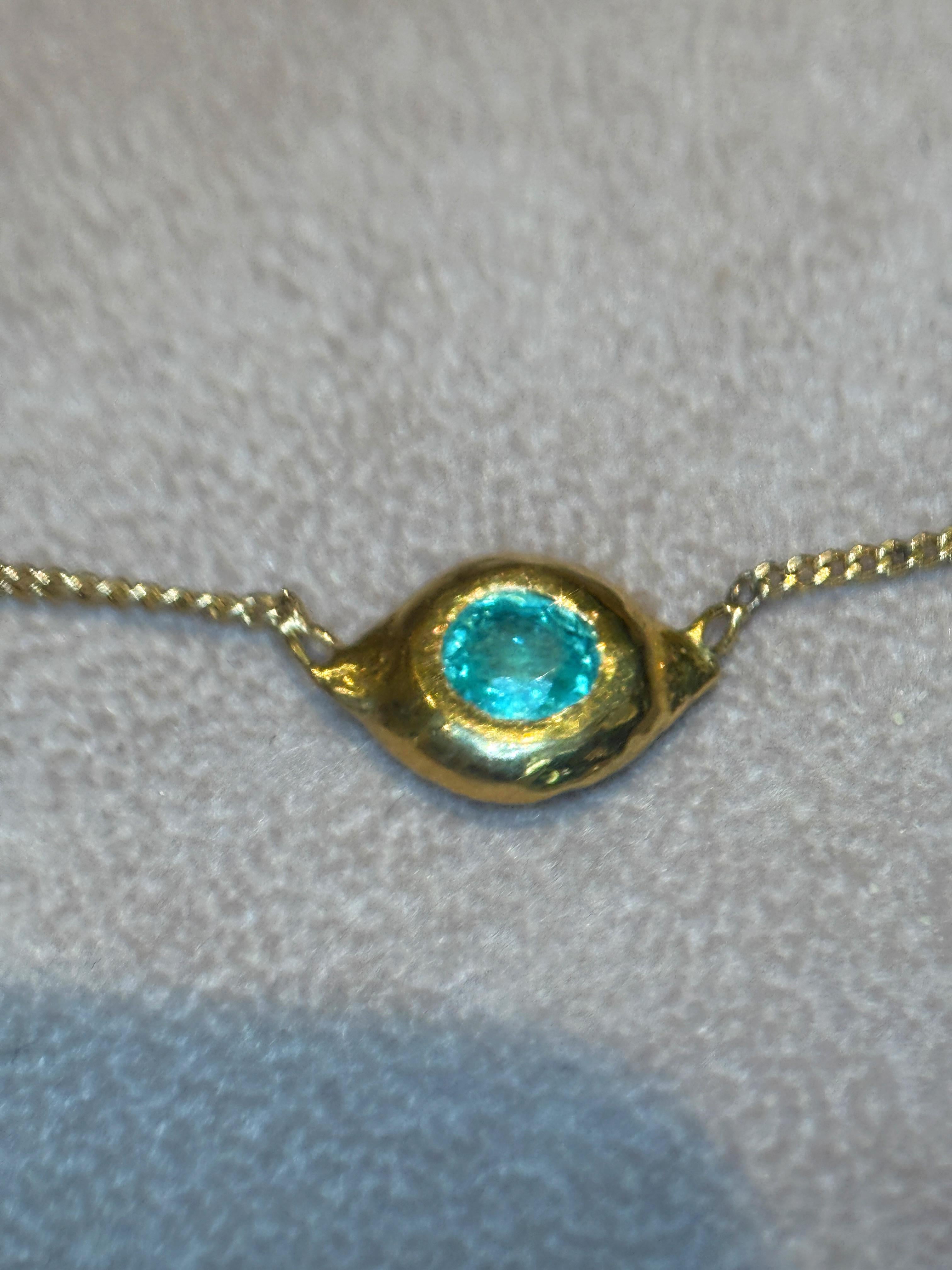 Artisan Leto Lama Blue Green Mozambique araiba Tourmaline Evil Eye Necklace 18 Ct Gold For Sale