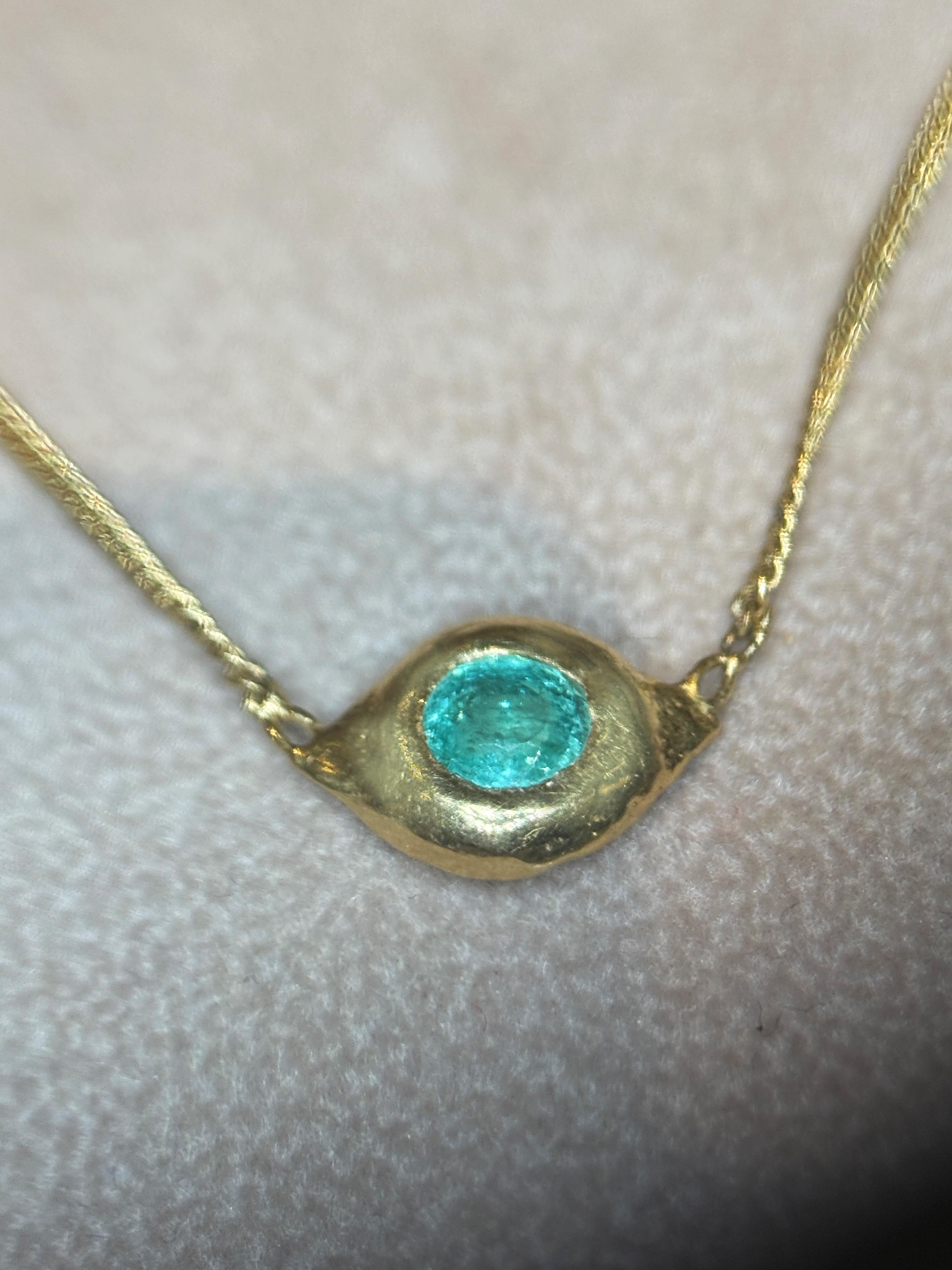 Leto Lama Blue Green Mozambique araiba Tourmaline Evil Eye Necklace 18 Ct Gold For Sale 1