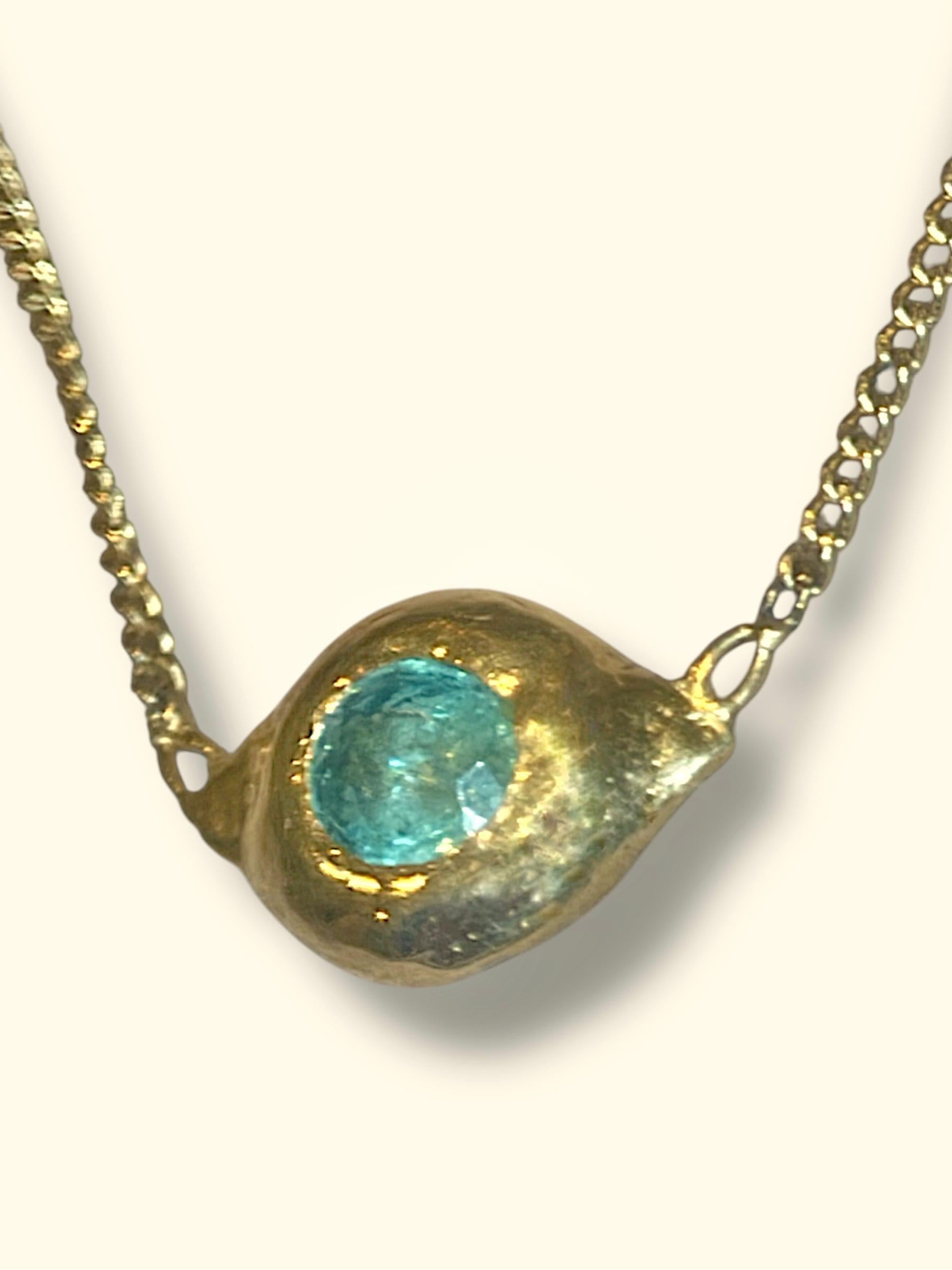 Leto Lama Blue Green Mozambique araiba Tourmaline Evil Eye Necklace 18 Ct Gold For Sale 3