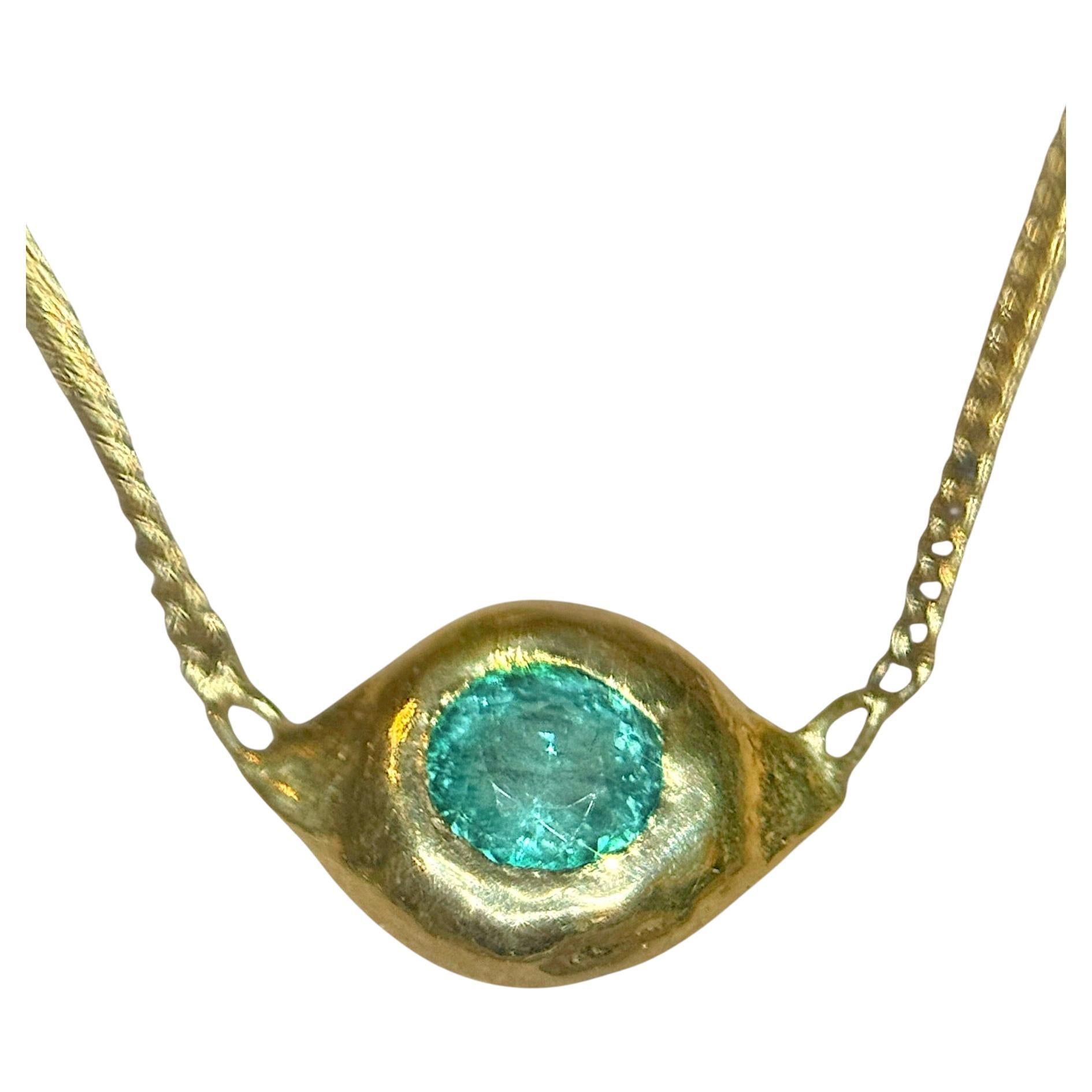 Leto Lama Blue Green Mozambique araiba Tourmaline Evil Eye Necklace 18 Ct Gold For Sale