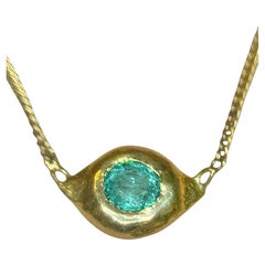 Collar "Rineia" Turmalina azul verde de Mozambique araiba Mal de Ojo Oro de 18 qt
