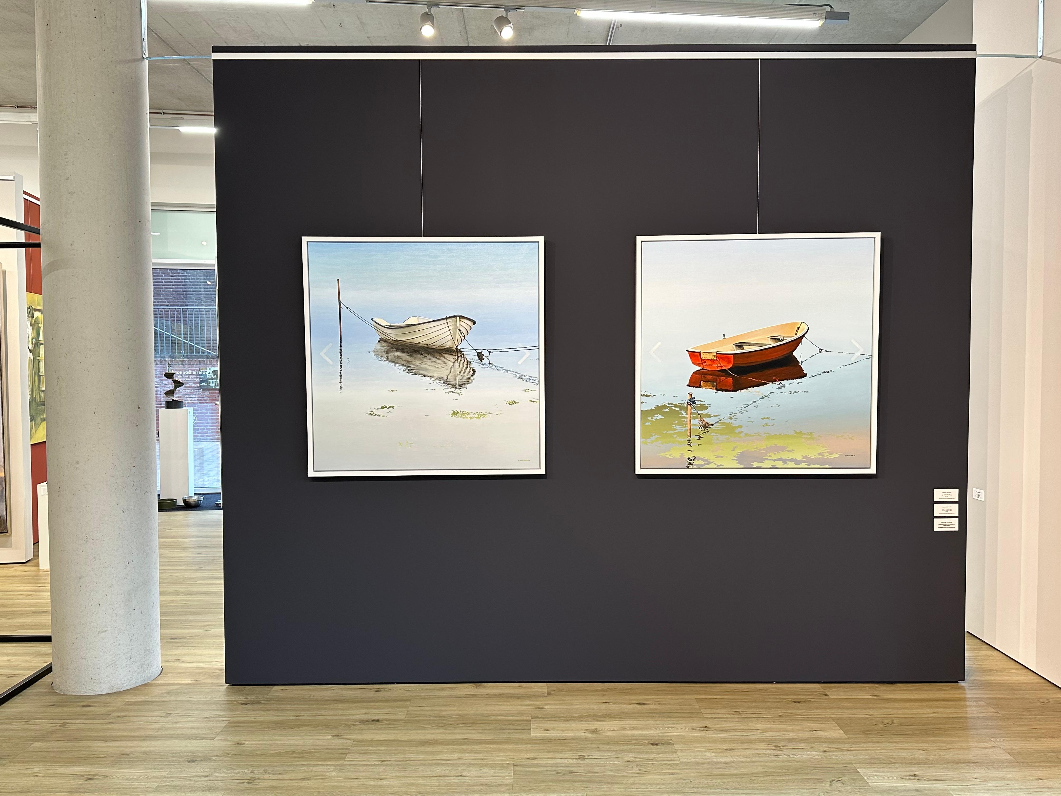 Scrolling Pictures I- 21st Century Contemporary Painting of a rowboat in water (Défilement d'images I- Peinture contemporaine du 21e siècle représentant une barque dans l'eau) en vente 2