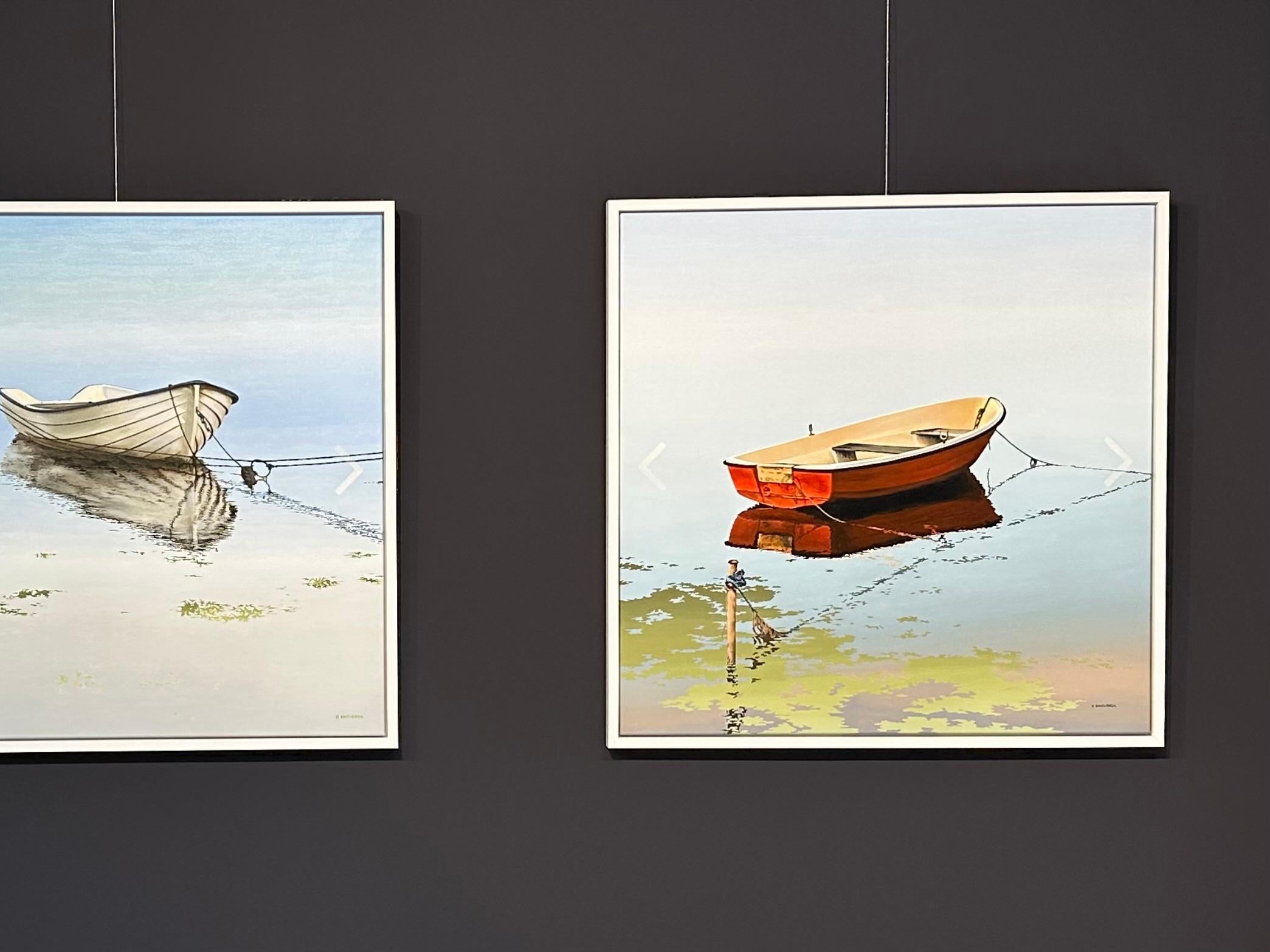 Scrolling Pictures I- 21st Century Contemporary Painting of a rowboat in water (Défilement d'images I- Peinture contemporaine du 21e siècle représentant une barque dans l'eau) en vente 3
